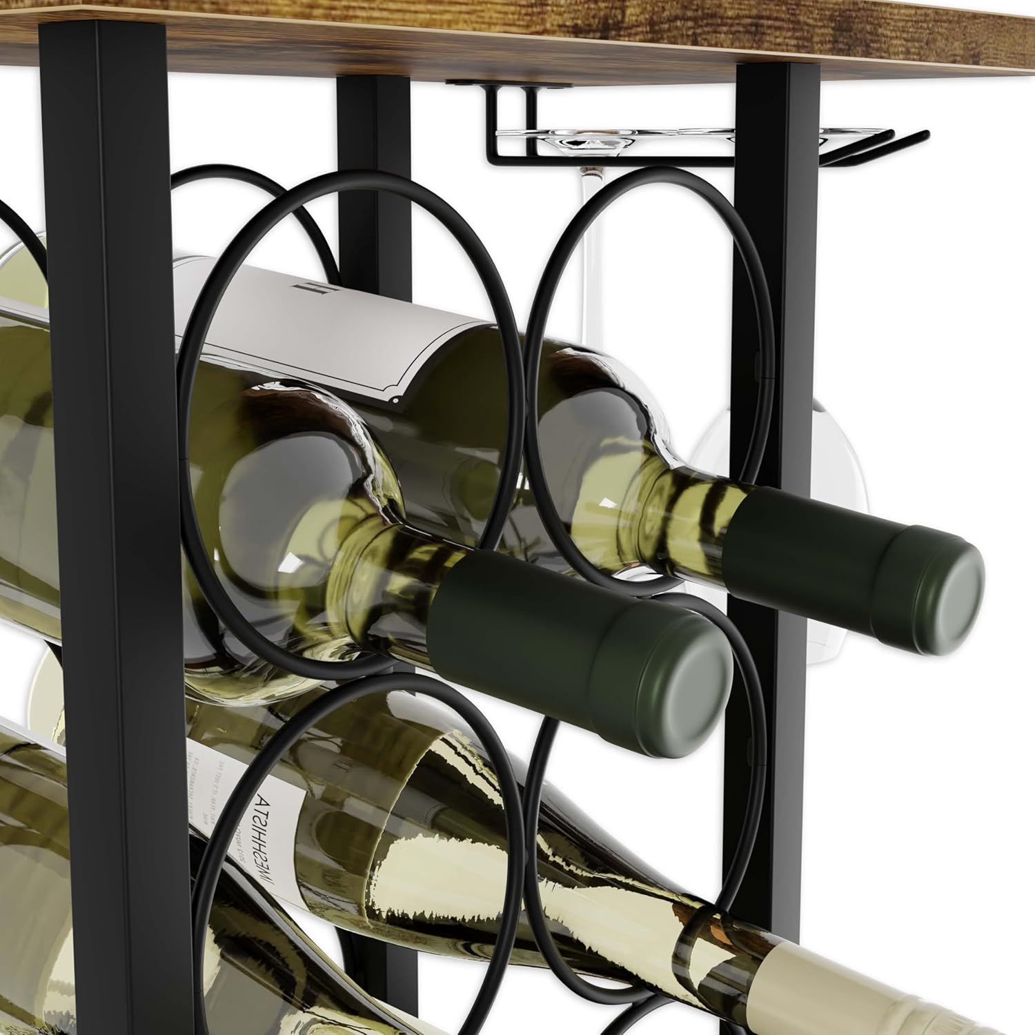 CARLA HOME Wine Rack Countertop Wooden & Metal Holder for 6 Bottles & 2 Glasses - Image 5