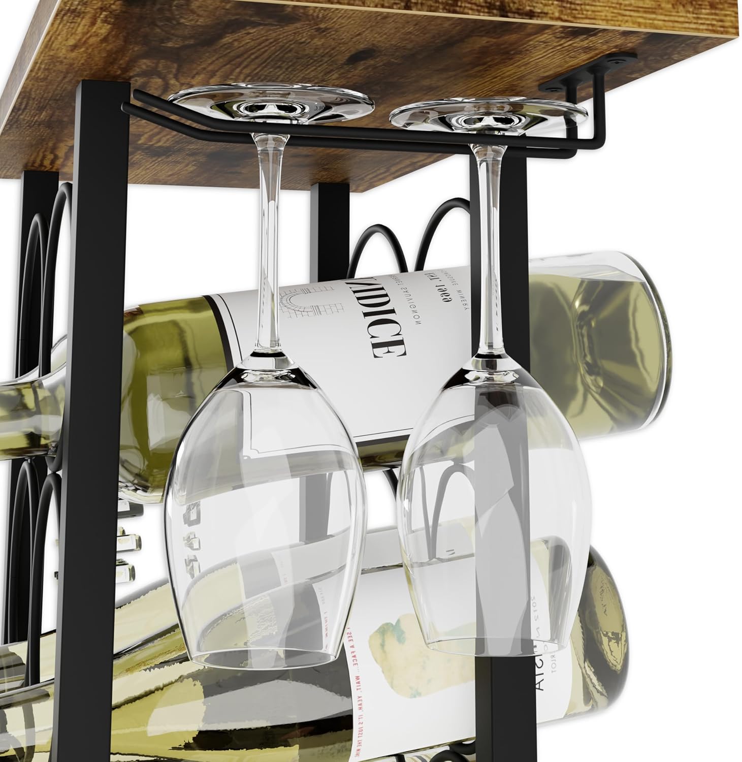 CARLA HOME Wine Rack Countertop Wooden & Metal Holder for 6 Bottles & 2 Glasses - Image 6