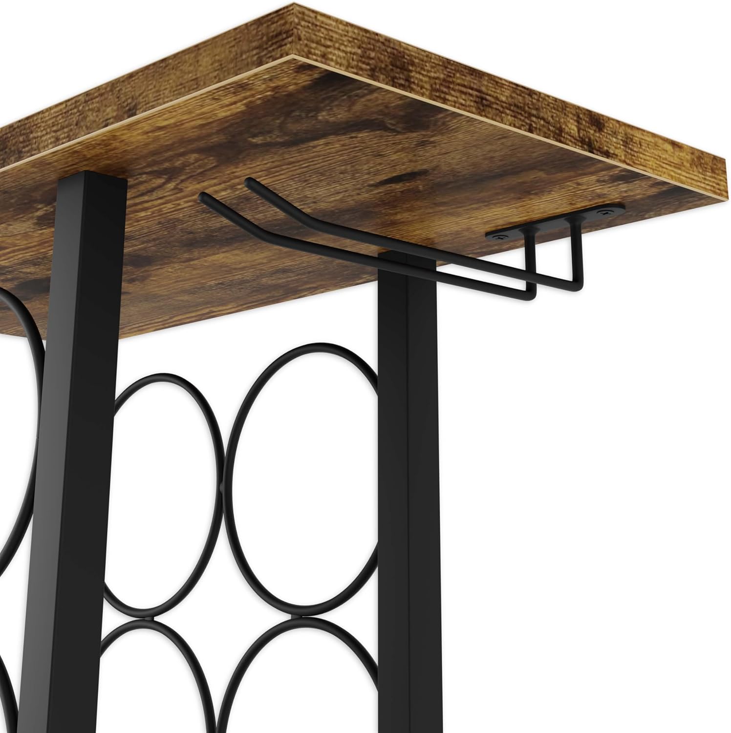 CARLA HOME Wine Rack Countertop Wooden & Metal Holder for 6 Bottles & 2 Glasses - Image 8