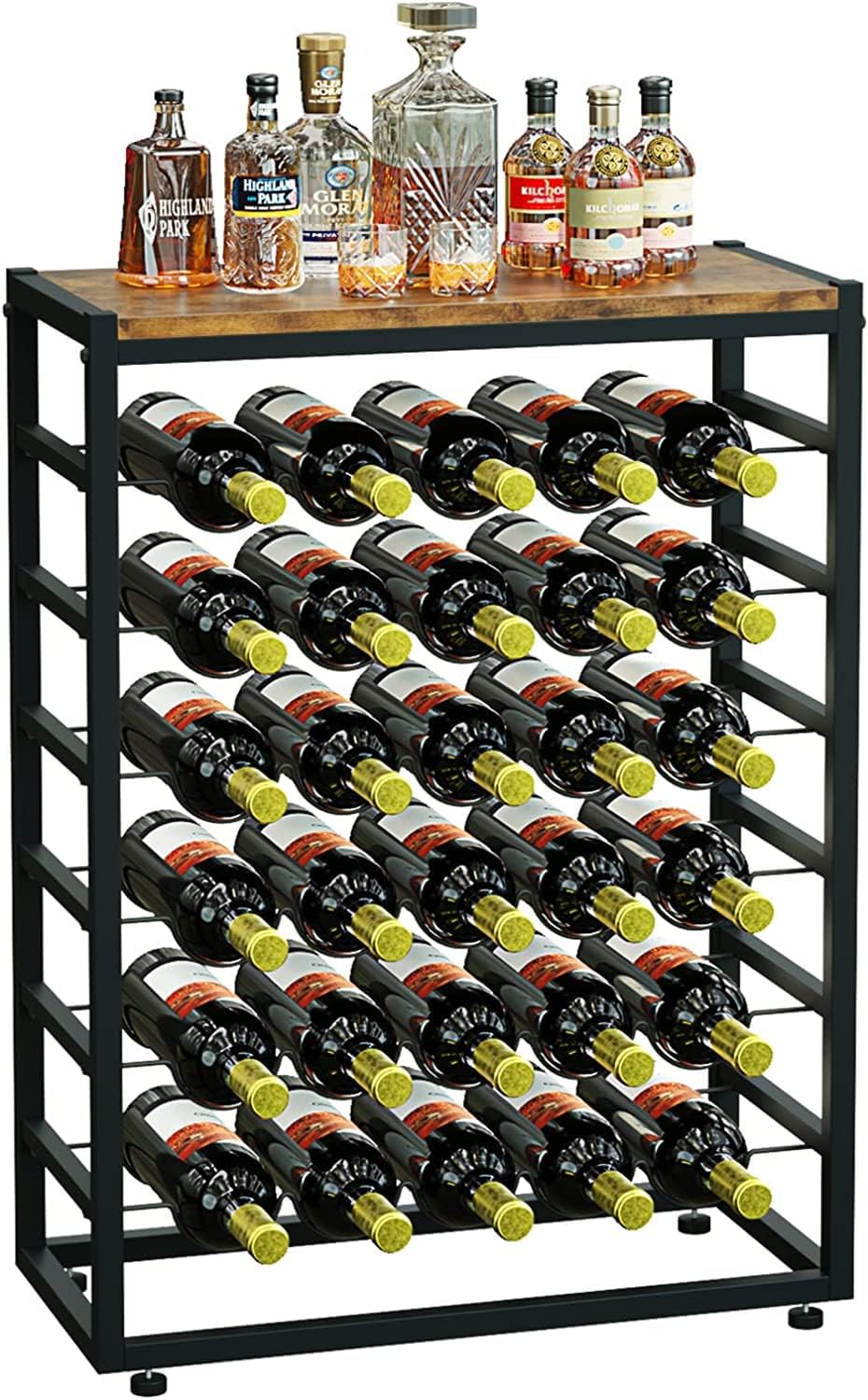CARLA HOME 6-Tier Freestanding Wine Rack for 30 Bottles with Wood Countertop and Sturdy Metal Frame