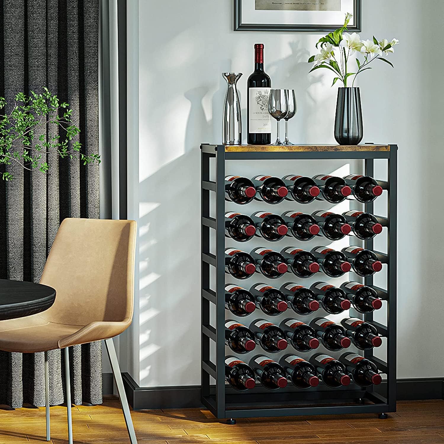 CARLA HOME 6-Tier Freestanding Wine Rack for 30 Bottles with Wood Countertop and Sturdy Metal Frame - Image 2