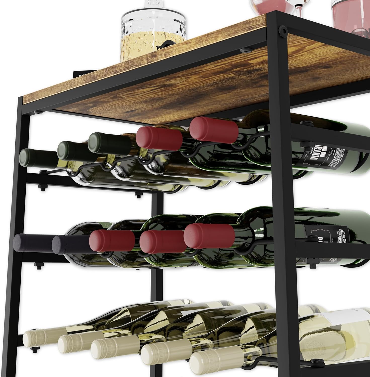 CARLA HOME 6-Tier Freestanding Wine Rack for 30 Bottles with Wood Countertop and Sturdy Metal Frame - Image 5