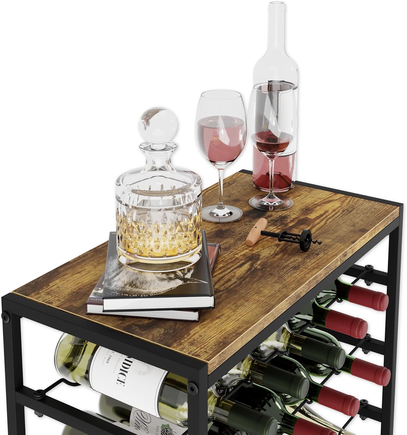 CARLA HOME 6-Tier Freestanding Wine Rack for 30 Bottles with Wood Countertop and Sturdy Metal Frame - Image 6