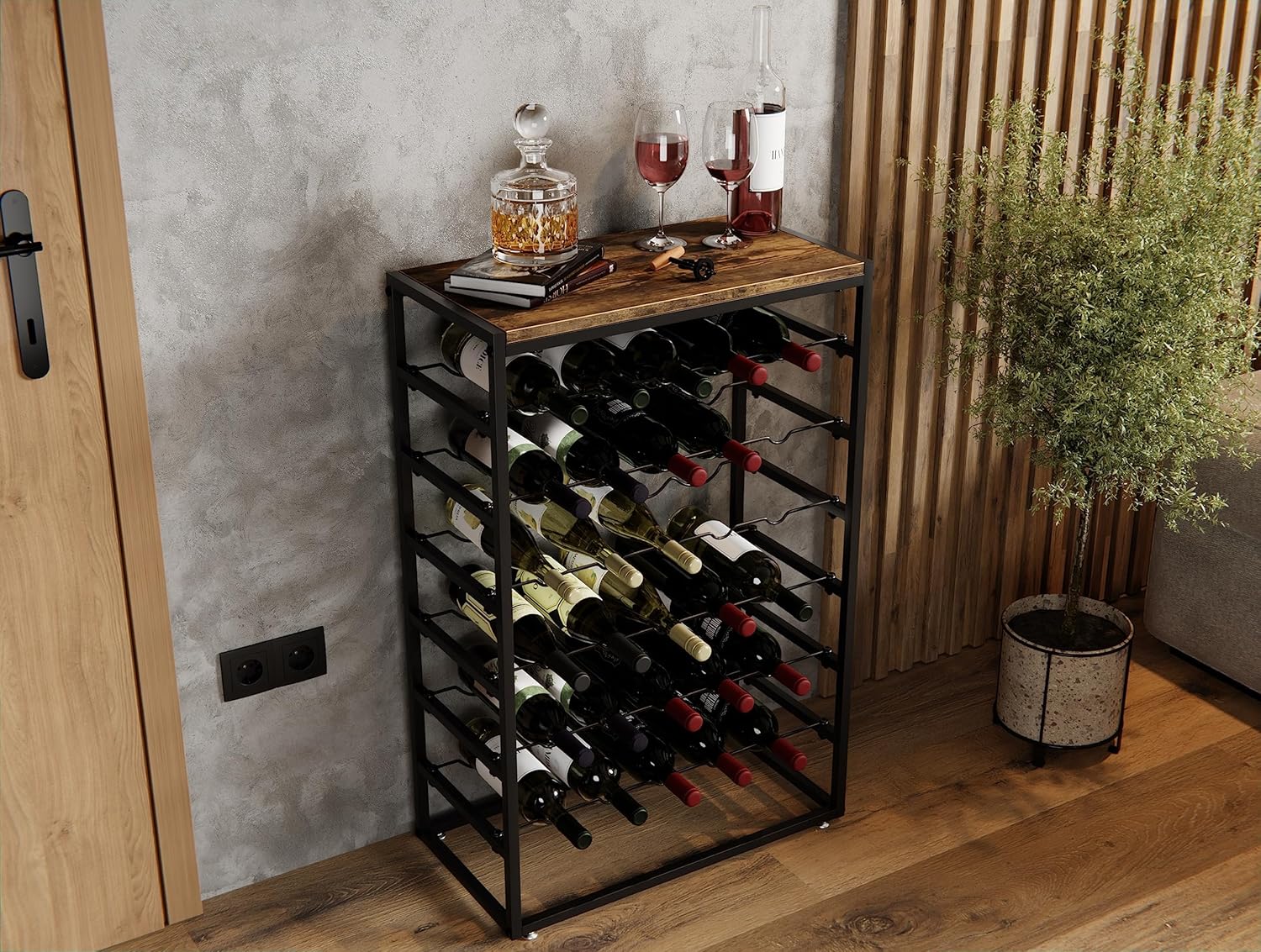 CARLA HOME 6-Tier Freestanding Wine Rack for 30 Bottles with Wood Countertop and Sturdy Metal Frame - Image 9