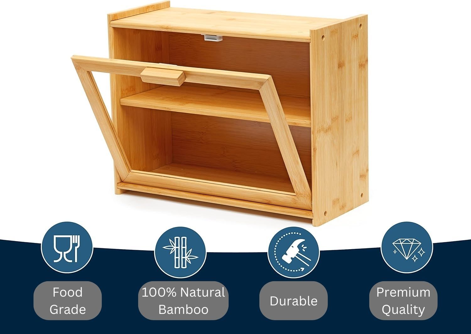CARLA HOME Double Layer Bamboo Bread Box for Kitchen Counter with Large Capacity and Transparent Window - Image 6