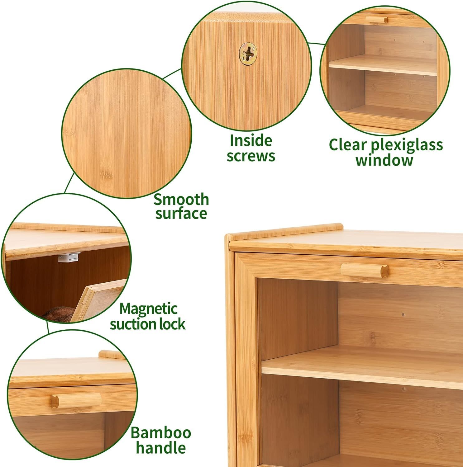 CARLA HOME Double Layer Bamboo Bread Box for Kitchen Counter with Large Capacity and Transparent Window - Image 7