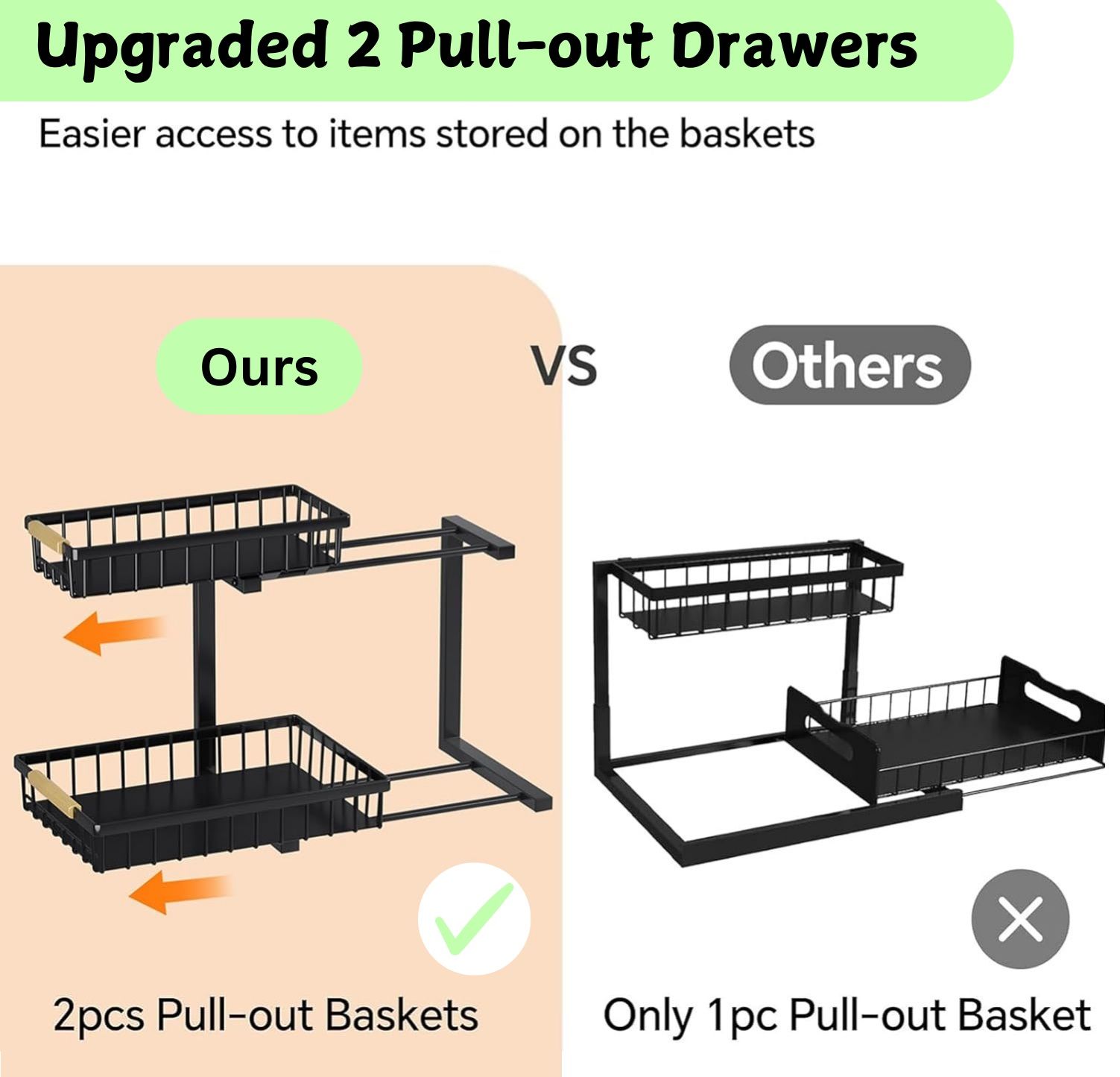 CARLA HOME Set 2 pcs - 2-Tier Kitchen Under Sink Organiser Storage with Height Adjustable, Unique Slide Rail & Suction Cups for Storage - Image 5