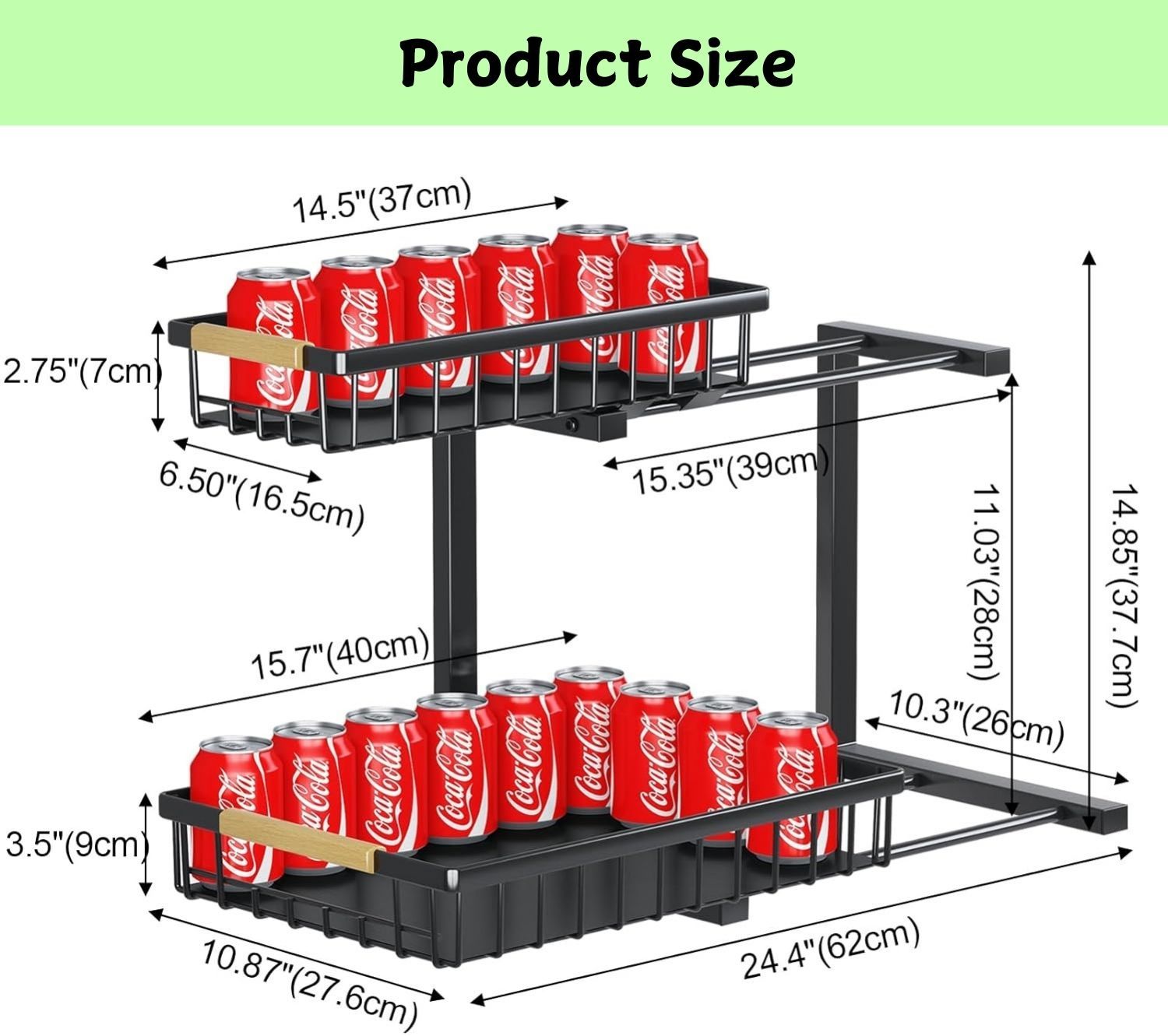 CARLA HOME Set 2 pcs - 2-Tier Kitchen Under Sink Organiser Storage with Height Adjustable, Unique Slide Rail & Suction Cups for Storage - Image 8