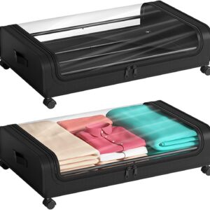 CARLA HOME Set 2 Pcs XXL Under Bed Rolling Storage Containers with 50L Large Capacity and Wheels