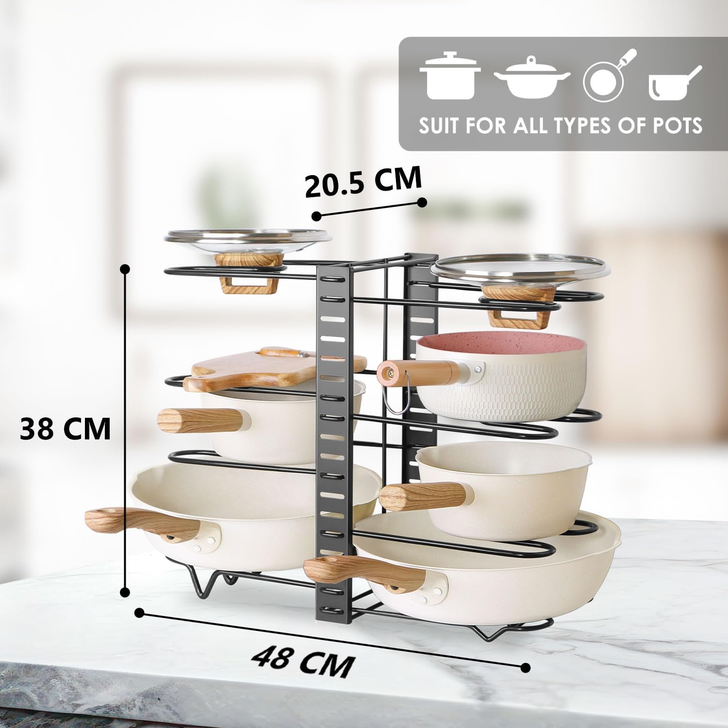 CARLA HOME Adjustable 8-Tier Pan Rack Pot Organizer for Kitchen Cabinet - Image 3