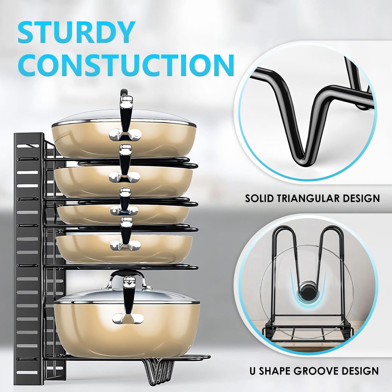CARLA HOME Adjustable 8-Tier Pan Rack Pot Organizer for Kitchen Cabinet - Image 4