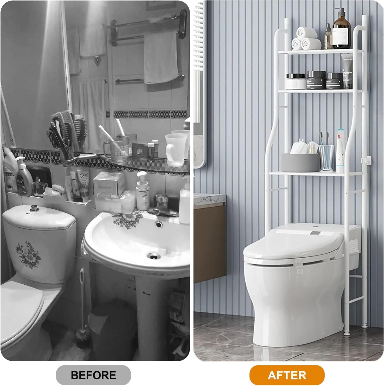 CARLA HOME 3-Tier Over The Toilet Storage Rack with Hooks & Paper Holder for Bathroom & Laundry Room - Image 3