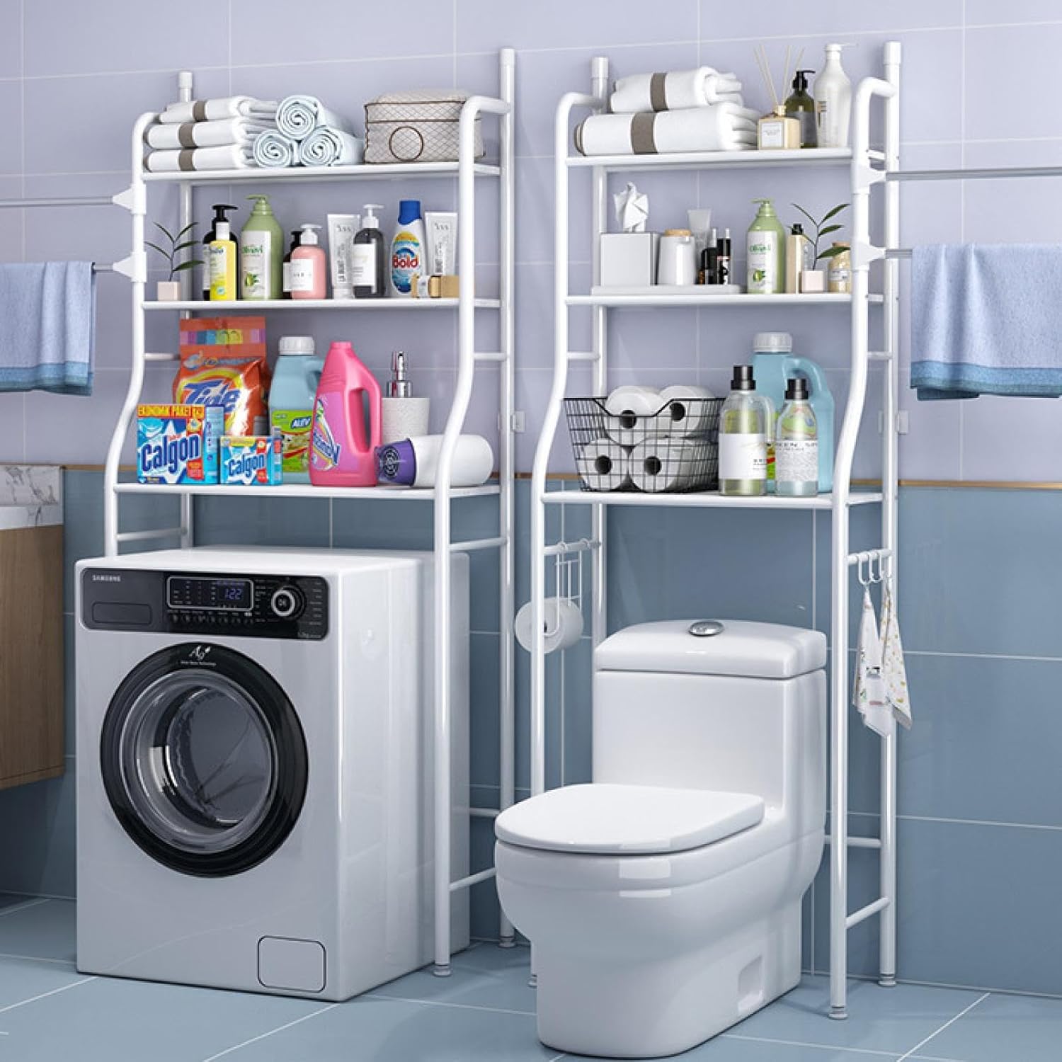 CARLA HOME 3-Tier Over The Toilet Storage Rack with Hooks & Paper Holder for Bathroom & Laundry Room - Image 6