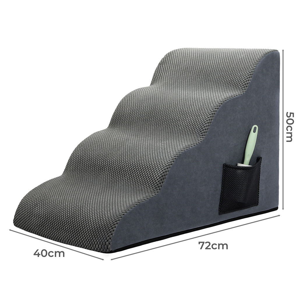 Pawz 4 Steps Pet Stairs Dog Ramp High Density Foam Grey - Image 3